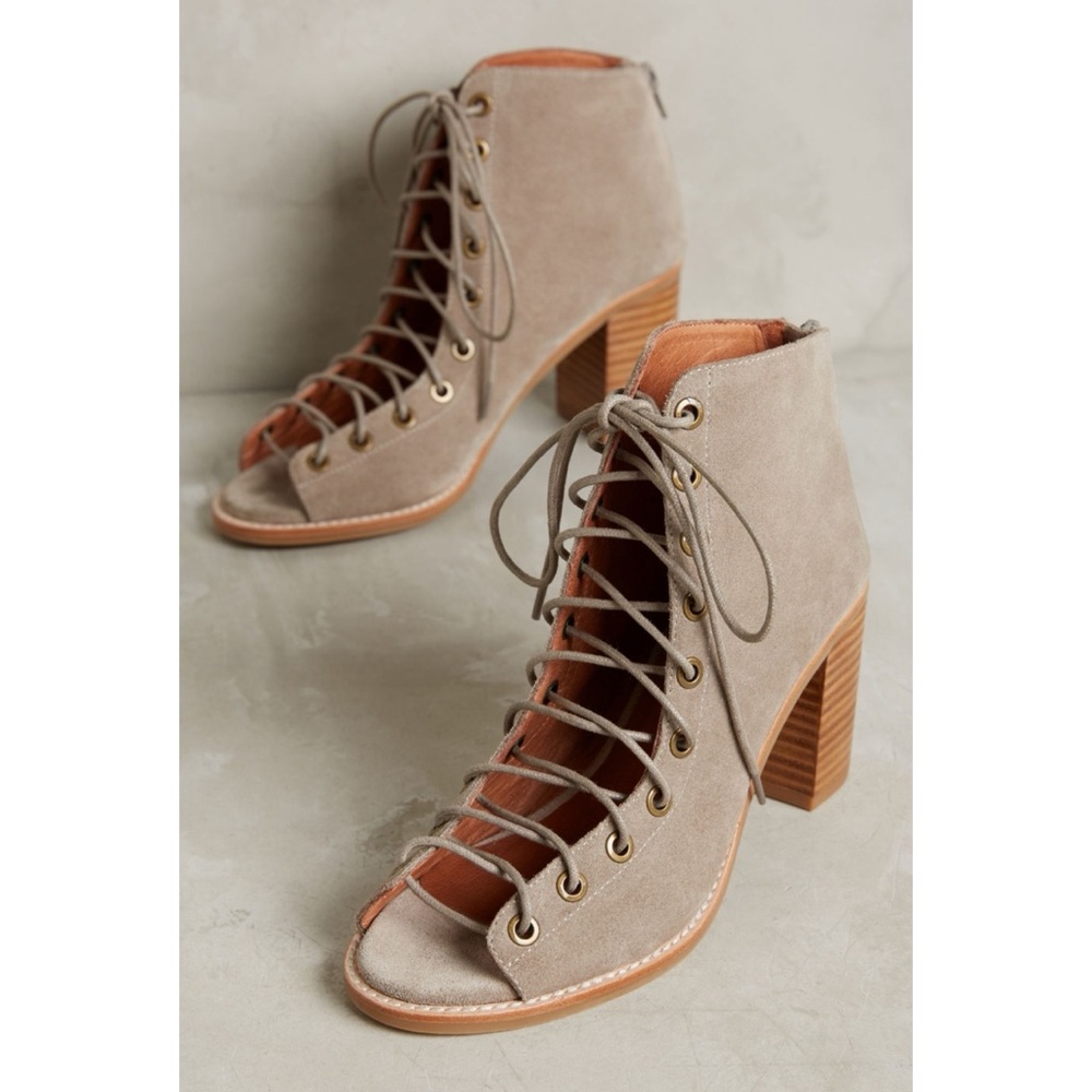 Anthropologie x Jeffrey Campbell Cors Lace-Up Ankle Boots - Taupe Suede